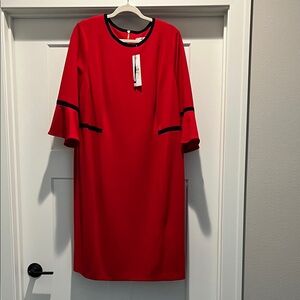 NEW Calvin Klein Vibrant Red Dress With Bell Dleeves